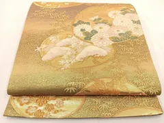 平和屋着物◎六通柄袋帯　唐織　草花文　金糸　正絹　逸品　BAAT8864yt