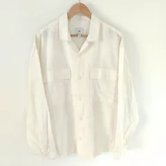 (^w^)b H＆M エイチ・アンド・エム CPO シャツ 麻 HEMP リネン混 ジャケット アウター RELAXED FIT オフィス ビジネス ストリート カジュアル デイリー タウンユース  キメカジ オフホワイト シンプル メンズ サイズXL