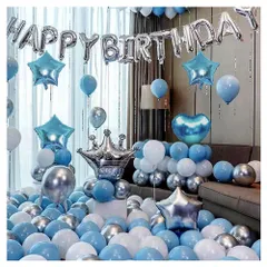 【即日発送】誕生日飾り付け バースデーバルーン happy birthday 誕生日バルーン 誕生日風船 バースデー 飾り 多種な色や形のあるバルーンセット (ブルー×シルバー)