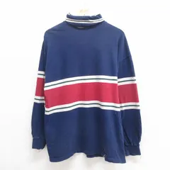 L/古着 長袖 ビンテージ Tシャツ メンズ 00s コットン タートルネック ハイネック 紺 ネイビー ボーダー 25jun20 中古