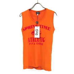 25038 新品未使用 D&G DOLCE&GABBANA ドルチェ&ガッバーナ 英字 プリント 丸首 ラウンドネック コットン 100% ノースリーブ ニット カットソー ベスト タンクトップ Sサイズ オレンジ レディース イタリア製