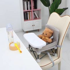 ベビーチェア 折り畳み 幼児用 安全ベルト付き 滑り止め 軽量 外出 グレー