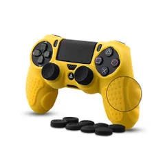 【新着商品】CHINFAI スキンケース プレイステーション4 ソフト コントローラー対応 シリコン素材 保護カバー PS4対応用 耐衝撃 カバー 簡単装着【アシストキャップ コントローラー 8個付き】 ps4 (イエロー)