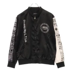 STUSSY (ステューシー) 袖プリントサテンスカジャン ジップアップジャケット ブラックのサムネイル