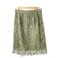プロポーション ボディドレッシング PROPORTION BODY DRESSING スカート 総レース タイト ひざ丈 ケミカルレース ボタニカル リーフ 3 緑 カーキ /CK19 ☆