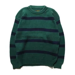 80's 90's 黒タグ エディーバウアー ボーダー クルーネック コットン ニットセーター (L) 緑×紺 80年代 旧タグ オールド Eddie Bauer　アメリカ古着 USED  ビンテージ ヴィンテージ