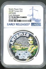 2018 1 oz Tuvalu Ready Player  Art3mis Silver Coin PF70 FR Box + CoA
