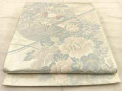 平和屋着物◎六通柄袋帯　唐織　蒔絵牡丹図　銀糸　正絹　逸品　BAAT1932if