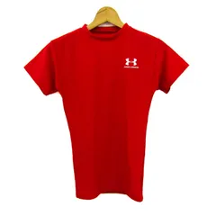 アンダーアーマー 半袖Ｔシャツ トップス ロゴT ストレッチ スポーツウエア レディース SMサイズ レッド UNDER ARMOUR 【中古】