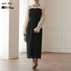 ドレス ワンピース 結婚式 オケージョンドレス パーティードレス ミモレ丈 ビスチェ風 フォーマル 20代 30代 レディース ホワイト ブラック epic day 300068