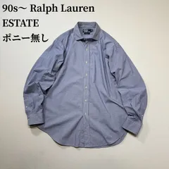 90s～ Ralph Lauren ESTATE　ポニー無　ギンガムチェック　長袖シャツ　ラルフローレン　ブルー　16 1/2  古着