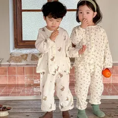 子ども 幼稚園 パジャマ ガーゼ  男の子 女の子 長袖 ボタン 前開き 寝巻き ルームウェア 部屋着 キッズ 上下セット 快適 吸汗 通気 部屋着 春 秋 冬 manhan02