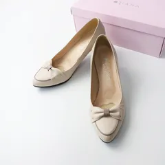 美品 ダイアナ DIANA レザー リボン ヒールパンプス 23.5EE /ベージュ【2400014268775】