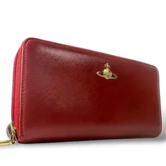【美品】ヴィヴィアンウエストウッド Vivienne Westwood サフィアーノレザー ラウンドファスナー ラウンドジップ 札入れ 小銭入れ 長財布 ゴールドオーブ 赤