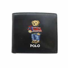 ポロ ラルフローレン POLO RALPH LAUREN 二つ折り 財布 札入れ ウォレット ポロベア 刺繍 ロゴ レザー 黒 ブラック ■GY18 /MQ