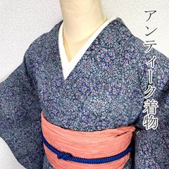 アンティーク着物　大正ロマン　銘仙 409aa23◇アンティーク着物 銘仙 十字絣 大正ロマン 昭和レトロ