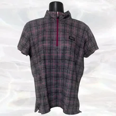 TIGORA　ティゴラ　スポーツウェア　グレー×ピンク　レディース　チェック柄　ゴルフシャツ　半袖　ファスナーあり　薄手