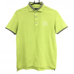 【超美品】23区ゴルフ 半袖ポロシャツ ライトグリーン×グレー 襟袖口一部花柄  メンズ M ゴルフウェア 23区