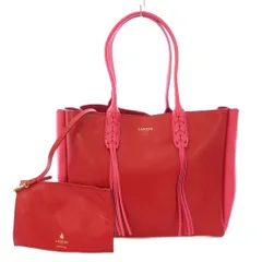 ランバン LANVIN Fringed handle shopper フリンジハンドルショッパー トートバッグ ハンドバッグ レザー バイカラー ポーチ付き 赤 レッド ピンク /BBのサムネイル