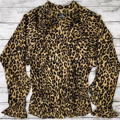 【希少】HYSTERIC GLAMOUR  ヒステリックグラマー レオパード ブラウス 長袖 シャツ/ヒョウ 豹 総柄/リボン フリル/フリー サイズ F/ポリエステル/01181AH02/ 服飾 (72-2025-0707-KO-002)