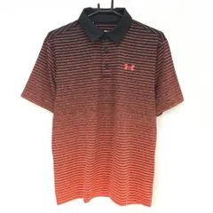 ★値下げ★【美品】アンダーアーマー 半袖ポロシャツ 黒×オレンジ系 ボーダー メンズ MD/M/M ゴルフウェア UNDER ARMOUR