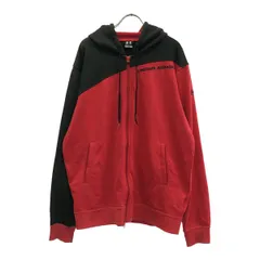 UNDER ARMOUR アンダーアーマー 刺繍 長袖 スウェット ジップパーカー XL レッド×ブラック ダブルファスナー メンズ 古着