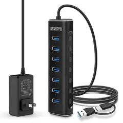 【人気商品】RSHTECH USB ハブ 3.1 Gen2 10Gbps 7ポート 2 in 1 ケーブル 付き アルミ製 USB HUB セルフパワーとバスパワー両用 12V 2A 電源 独立スイッチ付き