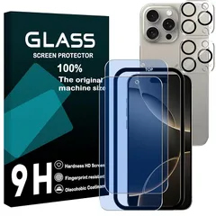 対応 iPhone16 Pro Max フイルム ブルーライトカット ガイド枠付き 【2+2枚セッ- AGC旭硝子】 iPhone16 pro max ガラスフイルム 【2枚】+ レンズフィルム 【2枚】 アイホン16 プロ マックス 液晶保護フィルム ア