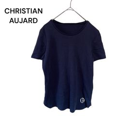 4438 ー大特価ー 良品★ 【クリスチャンオジャール】 CHRISTIAN AUJARD レディース トップス カットソー ロゴTシャツ (7号) コットン 綿 濃紺 ネイビー 半袖 LOT44