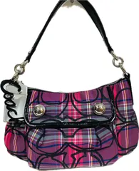 ♪コーチ 2wayショルダーバッグ ポピー タータンチェック 鞄 カバン ブランド レディース ピンク×パープル COACH 【中古】