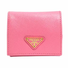 未使用 プラダ PRADA トライアングルロゴ サフィアーノ レザー コインケース 小銭入れ 財布 1M0935 三角ロゴプレート ピンク ゴールド レディース メンズ ▽12