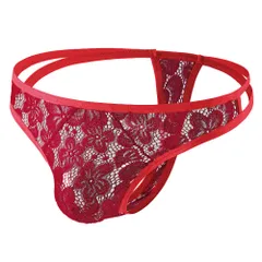 Tバック メンズ 透ける 花柄 総レース サイドストリング ダブル腰ゴム セクシー ストレッチ おしゃれ スケスケ 男性 インナー 下着 黒 白 赤 S M L XL mt-005