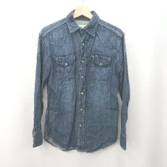 ◇ ⊇ EDIFICE エディフィス コットン100% 長袖 デニムシャツ サイズ48 インディゴブルー メンズ E  【1505290043748】