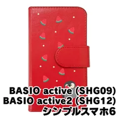 【新品未使用】BASIO active SHG09 active2 SHG12 シンプルスマホ6 スマホケース 手帳型 (色：レッド×柄：ペンギンとスイカ)moimoikka ペンギン 動物 flip2-shg09-rd-20139