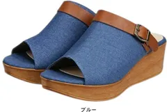 サンダル レディース ミュール 日本製 ウエッジ ヒール ソール ぺたんこ フラット 痛くない やわらかい 軽い 夏 nc92872 ブルー M（23.0～23.5cm）