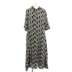 レキップ　ヨシエイナバ　長袖ロングワンピース　ボウタイ　ベルト　総柄　ピンク　紺 ロングワンピース レディース ワンピース 長袖 ロング丈 体型