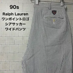 polo by RalphLauren　ラルフローレン　ワイドパンツ　ワンポイントロゴ シアサッカー   白他 ホワイト ストライプ　90s  34/32  CLASSIC GOLF PANT