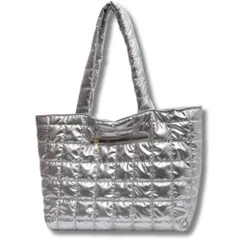 [ALVEIN] トートバッグ マザーズバッグ 肩掛け キルティング メタリック 大容量 マグネット 大きめ 軽量 通勤 通学 シンプル (シルバー) [シルバー]