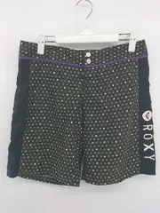 ◇ Roxy ロキシー 海 サーフ プール ロゴ 総柄 水着 ボードショーツ サイズM ブラック ホワイト パープル系 レディース P  【1307040023501】
