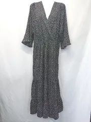 ◇ ⊂ HOTPING ドット 水玉 カシュクール 八分袖 ロング ワンピース サイズ3 ブラック ホワイト系 レディース E  【1507100001948】