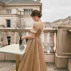 ドット柄シアー袖キャミワンピース ベージュ ~S - メルカリ