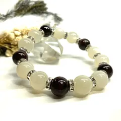 ムーンストーン&ガーネット パワーストーン ブレスレット 天然石ブレス (シルバー) 12mm メンズ　レディース 男性 女性 6月誕生石 恋愛運 恋人 夫婦円満 縁結び 数珠  □