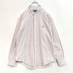 ラルフローレン　90年代　ストライプ　オックスフォード　ボタンダウン　長袖シャツ　Ｌサイズ  ポニー刺繍 POLO by RALPH LAUREN