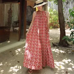 ワンピース レディース ワンピドレス ロング マキシ 袖なし ノースリーブ スキッパーネック フレア Aライン かわいい 大人可愛い きれいめ シンプル おしゃれ こなれ感 ラフ ラブリー キュート ガーリー 抜け感 フェミニン ベーシック ナチュラル 花柄 