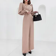 【グラシア】キャバスーツ オールインワン カシュクール パフスリーブ キャバ嬢 キャバクラ ラウンジ 長袖 ギャザー スタイリッシュ ドレープ レディース