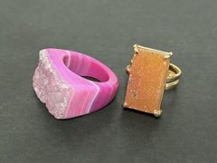 メノウ リング 2点セット ピンク ドゥルージー アゲート リング PINK DRUZY AGATE 他 指輪 瑪瑙 パワーストーン 【中古】ME11053TUD