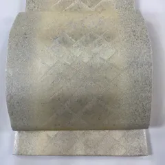 袋帯 美品 秀品 幾何学模様 銀糸 箔 クリーム 六通 正絹 【中古】