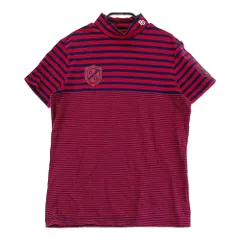 サイズ：2 PEARLY GATES パーリーゲイツ 2022年モデル モックネック 半袖Tシャツ ボーダー柄 レッド系 [240101350880]# ゴルフウェア レディース ストスト