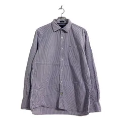 TOMMY HILFIGER 長袖 ストライプシャツ M ホワイト パープル トミーヒルフィガー 古着卸 アメリカ仕入 a601-6689