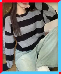 新品 ニットトップス レディース ショート丈 秋 冬 ファッションニット プルオーバーニットウェア 配色 【送料無料】